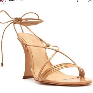 Schutz Arceli Honey Beige Strappy Lace Up Open Toe Flared Heel Tie Up Sandals